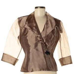 Alex Evenings brown 3/4 sheer sleeve jacket